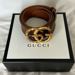 Gucci Belt Brown Leather with Gold Double GG Snake Buckle